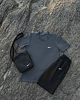 Спортивный костюм мужской лето Nike Шорты + Футболка + Барсетка в ПОДАРОК темно-серый Комплект летний Найк