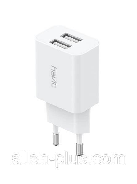 Адаптер живлення (USB заряджання) HAVIT UC1004, Dual usb charger (5V/2.1A), white