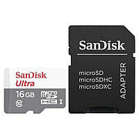 Карта памяти 16 ГБ | SanDisk Ultra 16Gb | Тип microSDHC | class 10 (80Mb/s) (adapter SD) SDSQUNS-016G-GN3MA