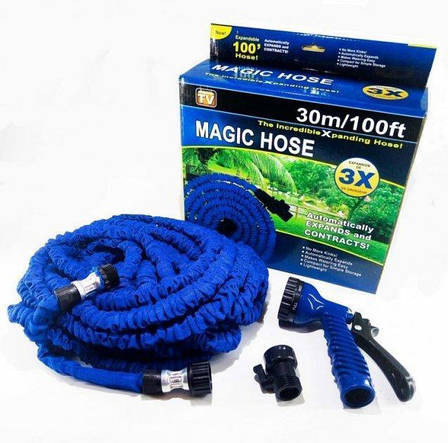 Cадовий шланг для поливу Magic-hose Pro 30м (100FT) з розпилювачем, синій, фото 1
