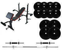 Скамья для жима 7F L310 профессиональная + штанга + гантели + парта Скотта набор 52кг