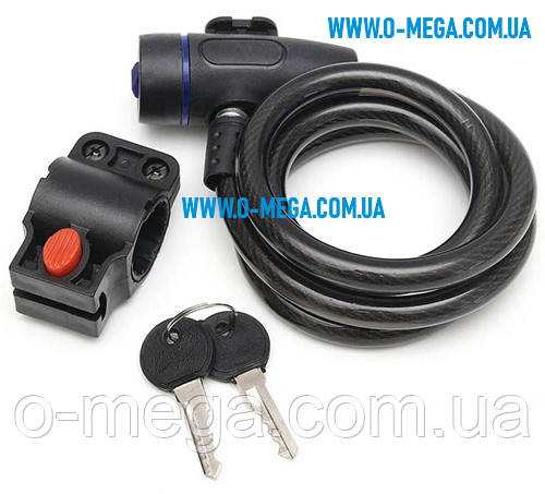 Замок велосипедний S3 спіральний, 2 ключі, з кріпленням, 10x1300 мм