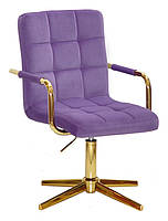 Крісло Augusto-Arm GD-Modern Base пурпур В-1013 велюр із золотими підлокітниками, на золотій хрестовині, фото 2