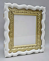 Фігурний кіот для ікони, покритий білою емаллю, з внутрішньою різною рамою під золото, фото 3