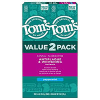 Tom's of Maine Натуральная зубная паста против налета и отбеливания без фтора, перечная мята, 155 гр. - 2 упак