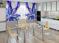 Фото Шторы для кухни "Синяя абстракция" 1,5м*2,0м (2 полотна по 1,0м), тесьма