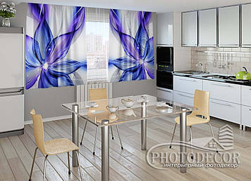 Фото Штори для кухні "Синя абстракція" 1,5м*2,0м (2 полотна по 1,0м), тасьма