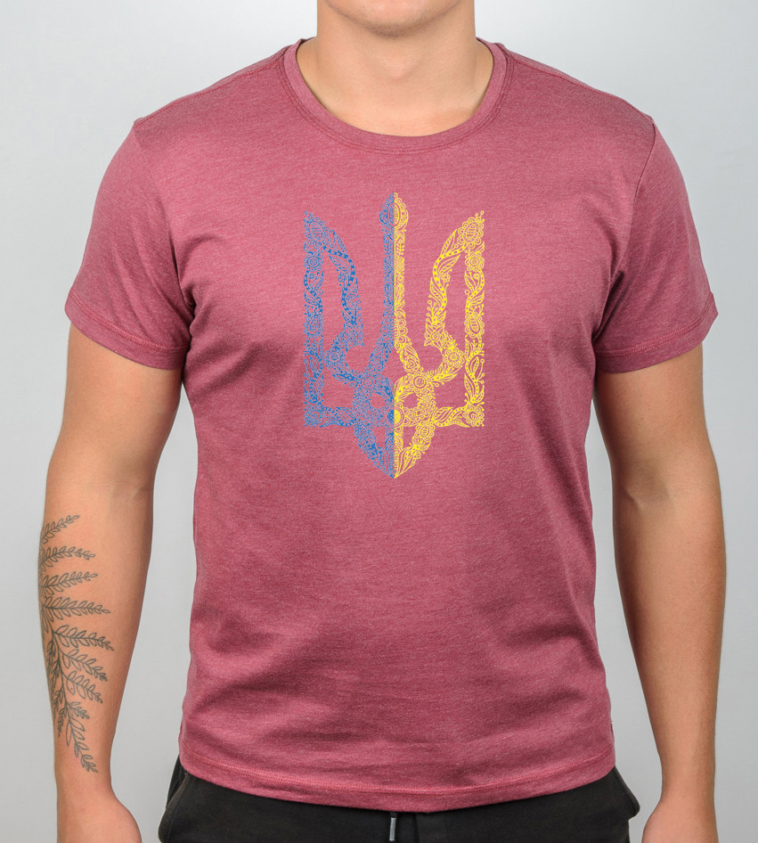 Футболка МЕЛАНЖ Тризуб Бордовий меланж 2271м/1, L (1шт), фото 1