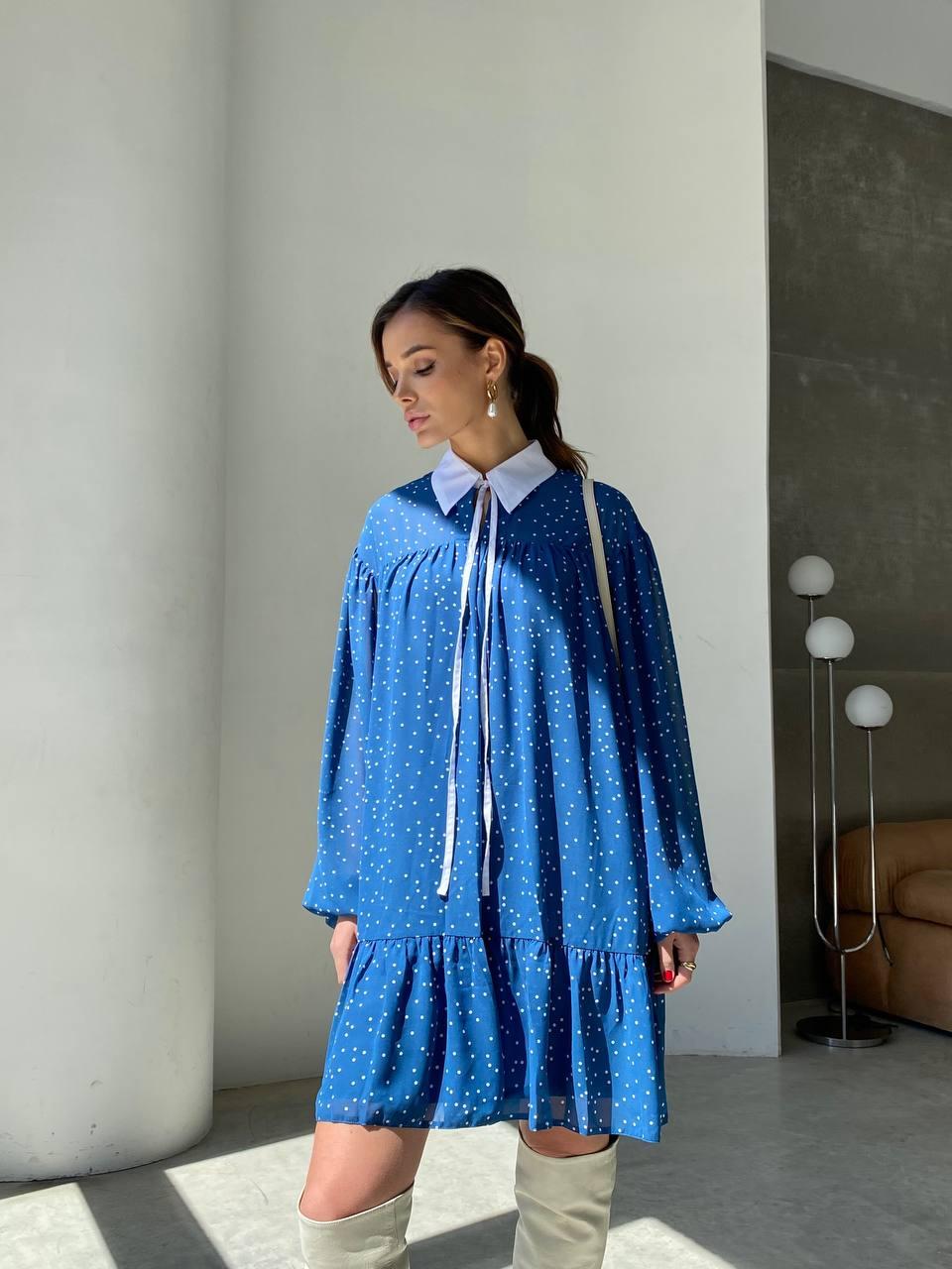 Платі міні Міла жіноче повітряне зі шіфон вільного кроя білим коміром Smdi7201