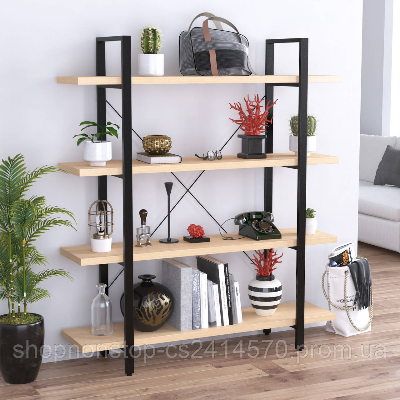 Стелаж офісний лофт Сінгл-4-1350 Loft design Дуб борас