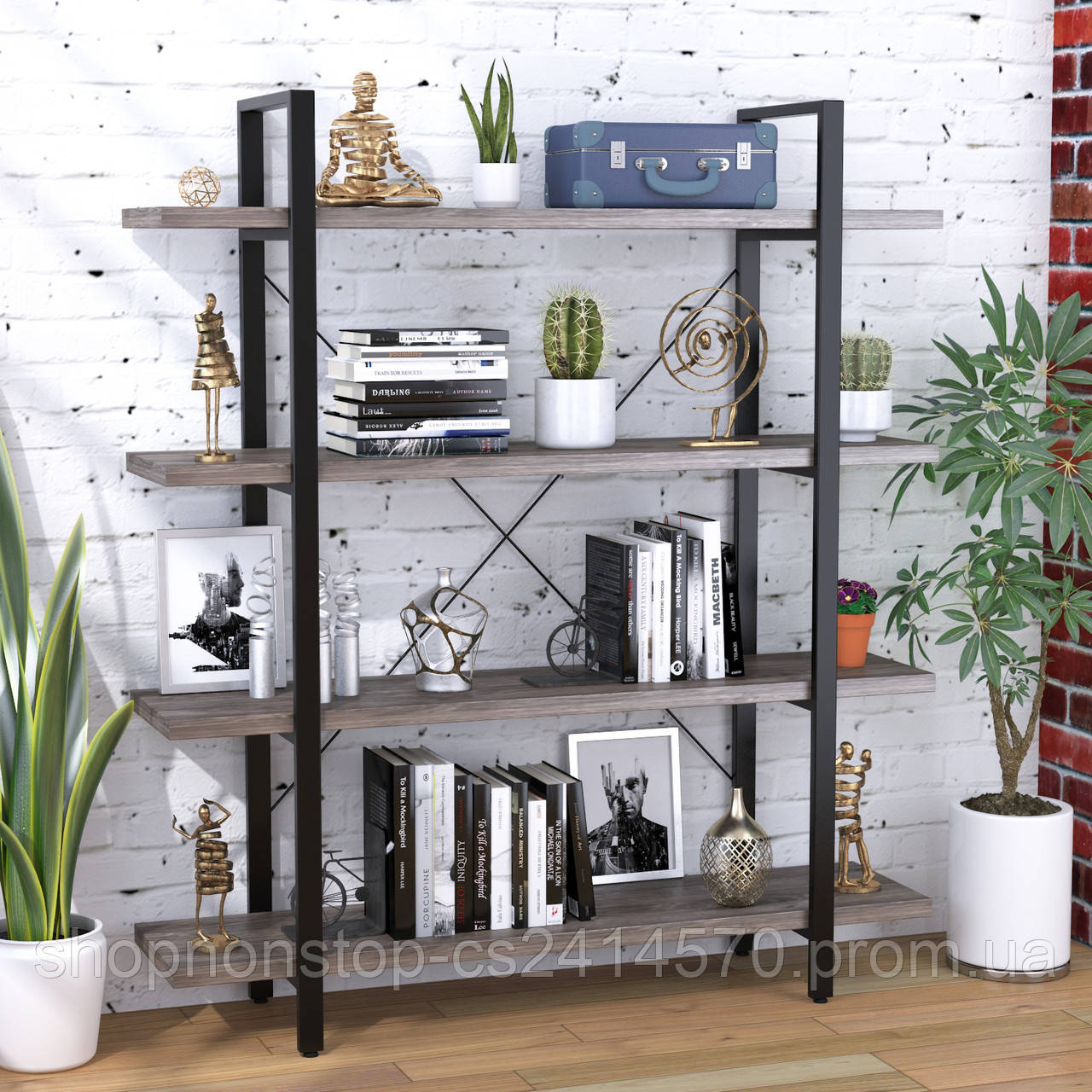 Стелаж офісний лофт Сінгл-4-1350 Loft design Дуб Палена