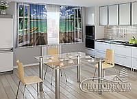 Фото Шторы для кухни "Открытое окно" 2,0м*2,9м (2 полотна по 1,45м), тесьма