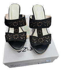 Босоніжки шльопанці жіночі з перфорацією на тонкетці із натуральної замші 36 розмір