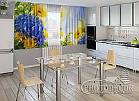 Фото Шторы для кухни "Цветы" 1,5м*2,5м (2 полотна по 1,25м), тесьма