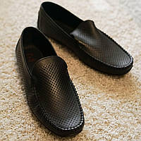 Летние мокасины из натуральной кожи черные Prime Shoes. Туфли летние с перфорацией Прайм Шуз черного цвета