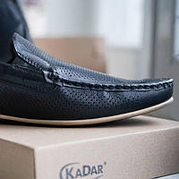 Летние из натуральной кожи мокасины черные Kadar. Туфли для мужчин с перфорацией летние Кадар в черном цвете.