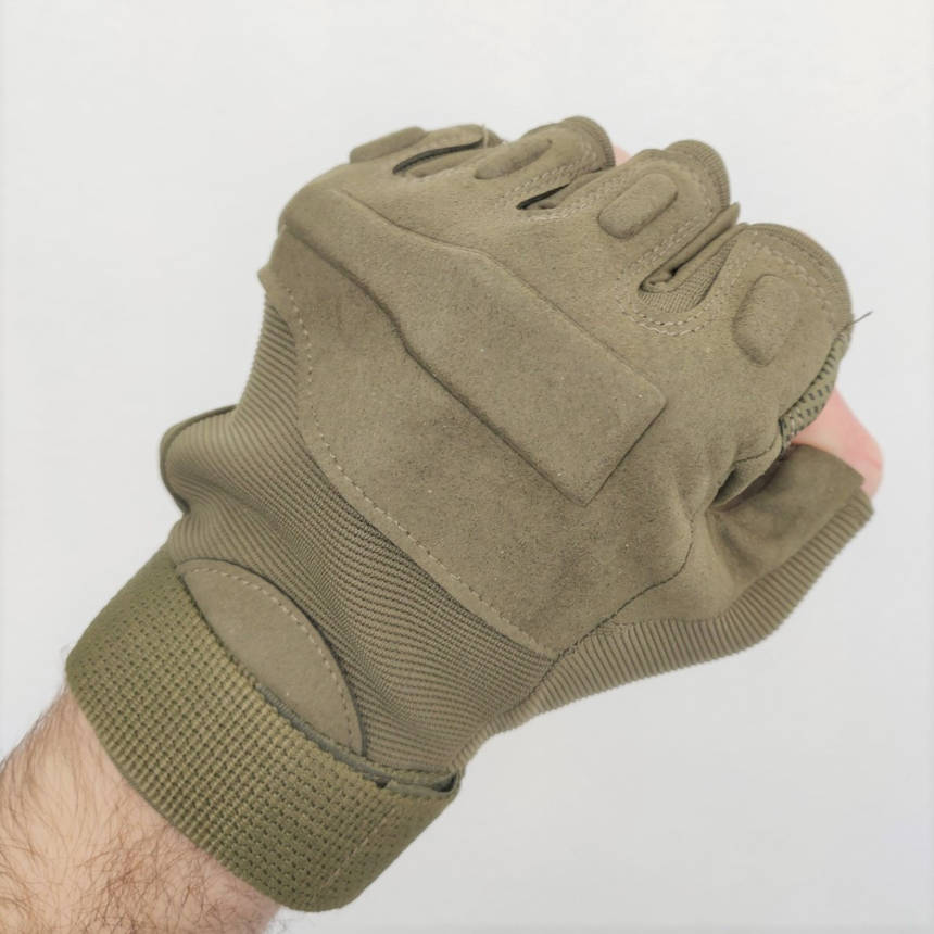 Тактичні безпальні рукавички мітенки StrongClaw з протектором (арт. SC-1002) оливковий M, фото 1