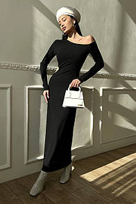 Жіноча довга облягаюча трикотажна сукня Джейн чорна 42 44 46 48 розміри
