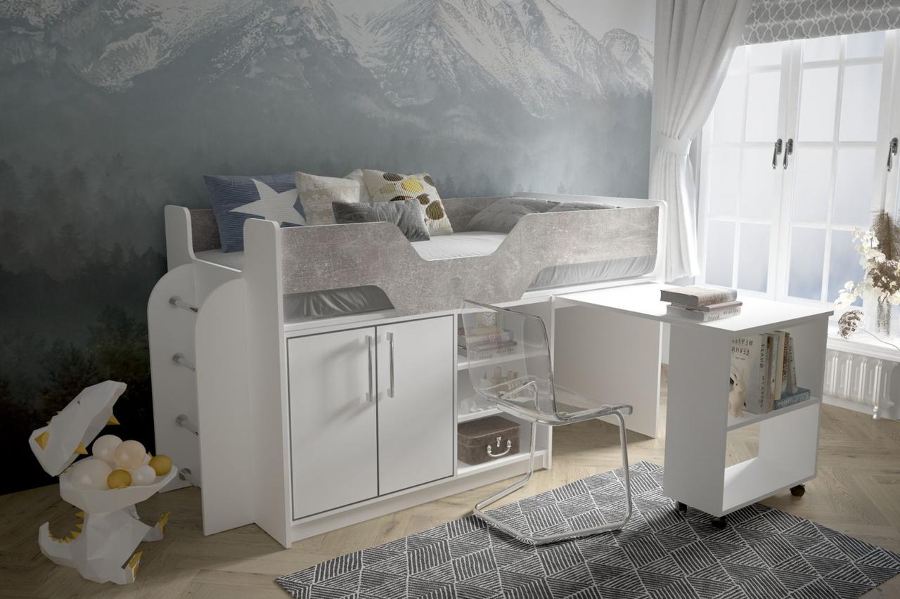 Ліжко дитяче трансформер Пумба ліжко горище зі столом робочою зоною дитячі ліжка трансформери з шафою