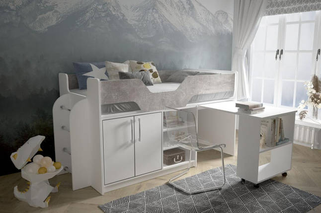 Ліжко дитяче трансформер Пумба ліжко горище зі столом робочою зоною дитячі ліжка трансформери з шафою, фото 1