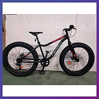 Велосипед фэтбайк двухколесный на стальной раме Crosser Fat Bike 26" рама 16" черно-красный