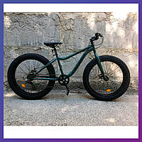 Велосипед фэтбайк двухколесный на стальной раме Crosser Fat Bike 26" рама 16" темно-зеленый