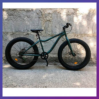 Велосипед фетбайк двоколісний на сталевій рамі Crosser Fat Bike 26" рама 16" темно-зелений