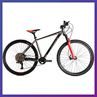 Велосипед горный двухколесный одноподвесный на алюминиевой раме Crosser Solo 27.5 дюймов 18" рама серо-красный