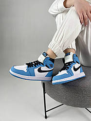 Женские кроссовки Nike Air Jordan (голубые с белым и чёрным) высокие молодёжные кроссы ar99209 v