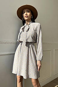 Весняна жіноча квітчаста сукня з довгими рукавами сіра 42 44 46 48 розміри Ілла