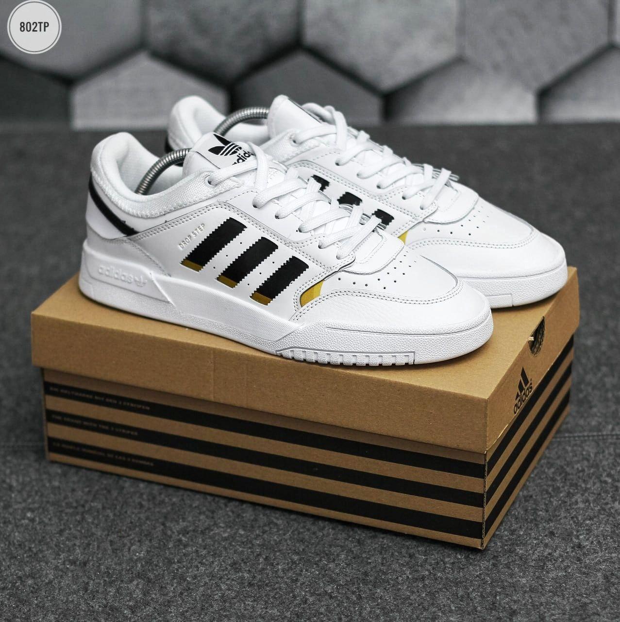 Чоловічі кросівки Adidas Drop Step (білі з чорним) модні молодіжні весняні низькі кеди 802TP топ
