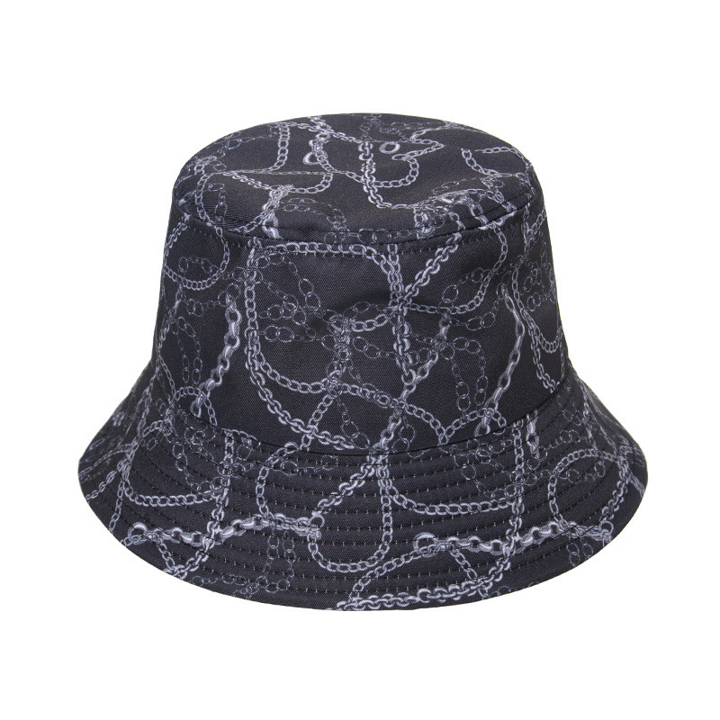 Панама з принтом ланцюгів, чорна, літня, одностороння
