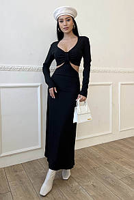 Жіноча довга облягаюча вечірня сукня Катаріна чорна 42 44 46 48 розміри