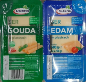 Сыр нарезанный твердый Ser Gouda & Edam Mlekpol Спайка из двух сыров Гауда и Эдам 2*250 г Польша - фото 4 - id-p1471698476