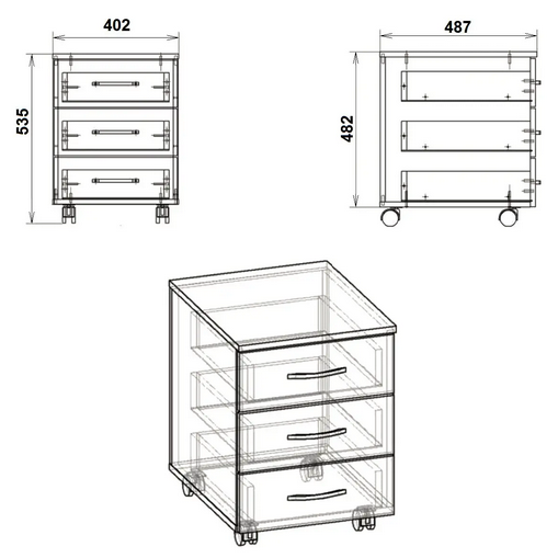 Размеры тумбочки Компанит МП-3 дсп _эскиз