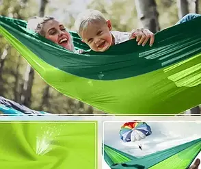 Підвісний туристичний нейлоновий гамак для кемпінгу, Hammock Net Green 263х135 см, зелений, фото 3