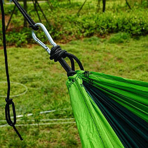 Підвісний туристичний нейлоновий гамак для кемпінгу, Hammock Net Green 263х135 см, зелений, фото 4