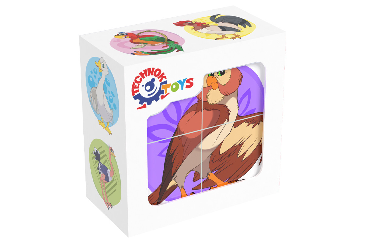 Пластикові кубики Птахи 1875 Технок. 4 кубики, розвивальна іграшка для дітей від 3 років