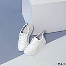 Шкіряні жіночі білі кросівки, фото 4