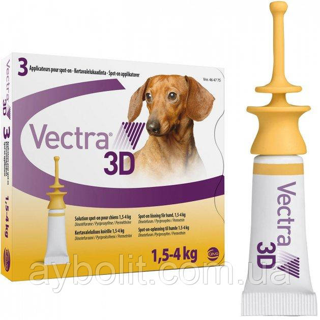 Краплі Ceva Вектра 3Д проти бліх і кліщів для собак і цуценят від 1.5 — 4 кг ціна за 1 піпетку.