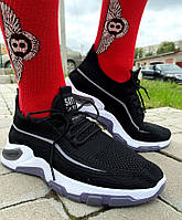 Стильные молодежные мужские кроссовки из ткани дышащие лето весна осень черно белые для фитнеса, спорта