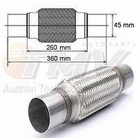 Гофра глушителя 45x260/360 с фланцами 3-х слойная с внутренним плетением нержавеющая сталь