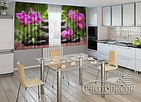 Фото Шторы для кухни "Композиция из орхидей" 2,0м*2,9м (2 полотна по 1,45м), тесьма