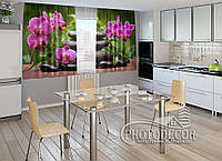 Фото Шторы для кухни "Композиция из орхидей 1" 2,0м*2,9м (2 полотна по 1,45м), тесьма