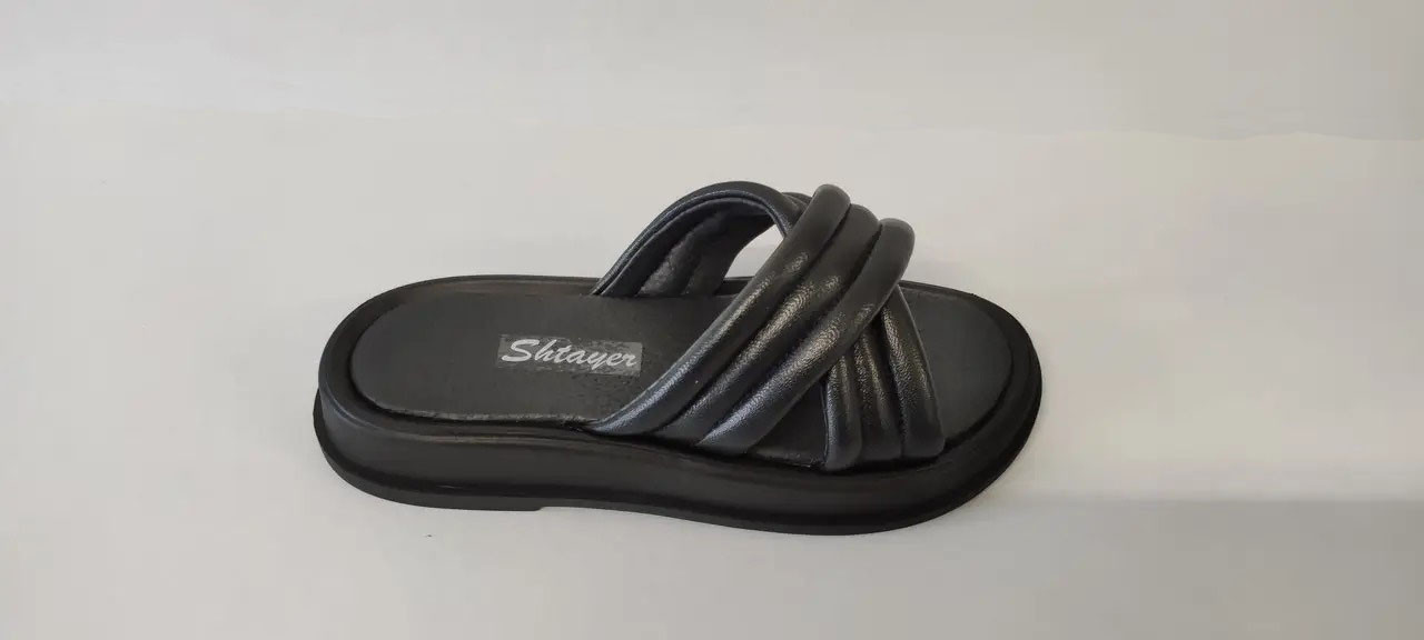 Жіночі шкіряні шльопанці переплетення на плоскій підошві, фото 1