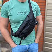 Мужская сумка бананка на грудь на пояс черного цвета тактическая сумка слинг вместительная
