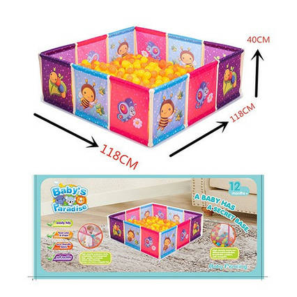 Дитячий манеж 118×118×40 см із малюнком комах, у коробці (RE333-6)