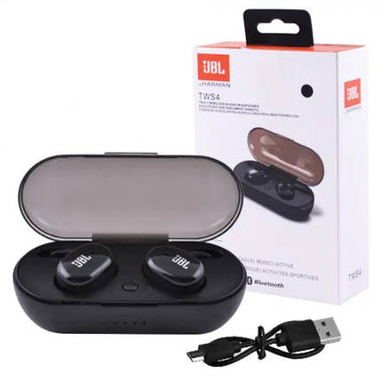 Бездротові сенсорні вакуумні навушники JBL TWS 4, Bluetooth гарнітура з мікрофоном для телефону, Чорні, фото 1