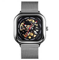 Чоловічий механічний годинник Skmei 9184 скелетон (Сріблястий)