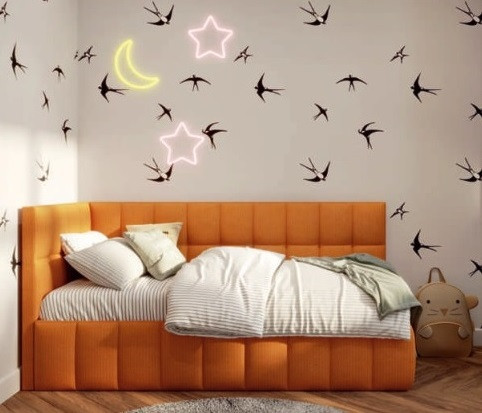 Ліжко дитяче односпальне Флексі з м'яким узголів'ям без підйомного механізму дитячі підліткові ліжка в спальню кімнату